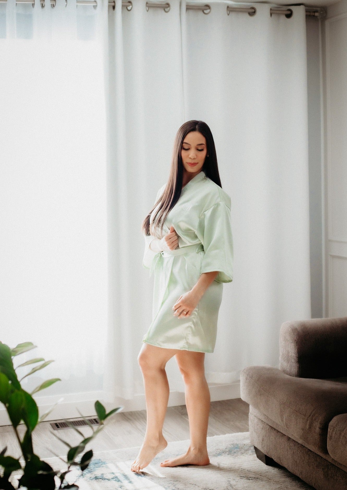 Luxurious Light Green Satin Robe for Women by equilibriumskincarecosmetics